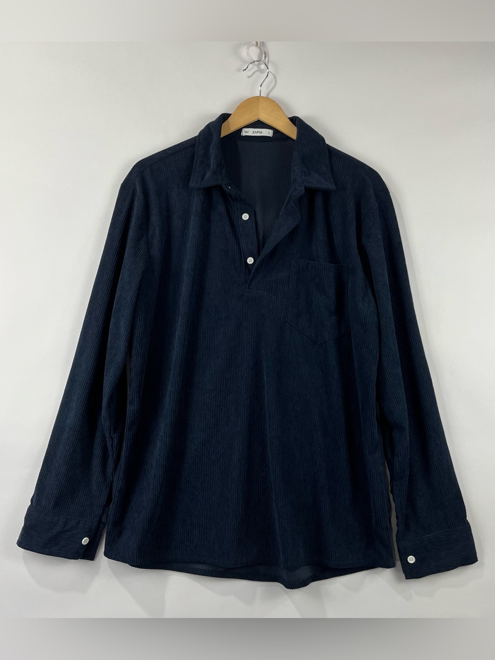 ZAFUL Corduroy Texture Collared Pullover Shirt Pocket L